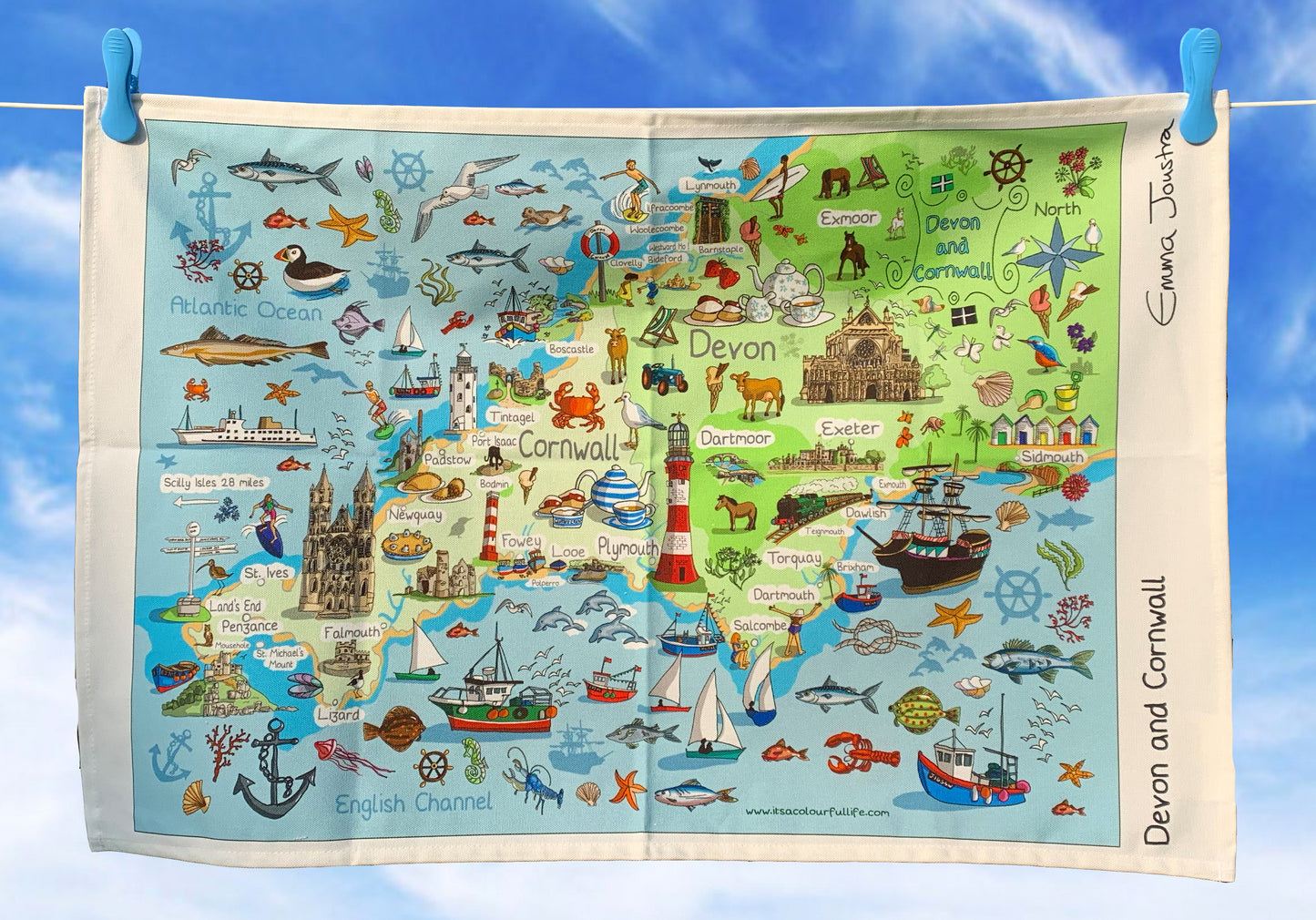 Devon and Cornwall tea towel