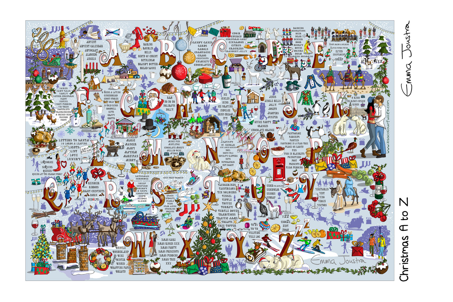 Christmas A to Z tea towel