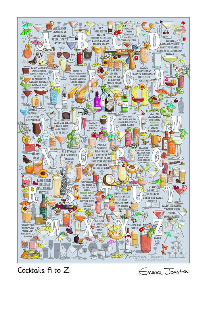 Cocktails A to Z tea towel
