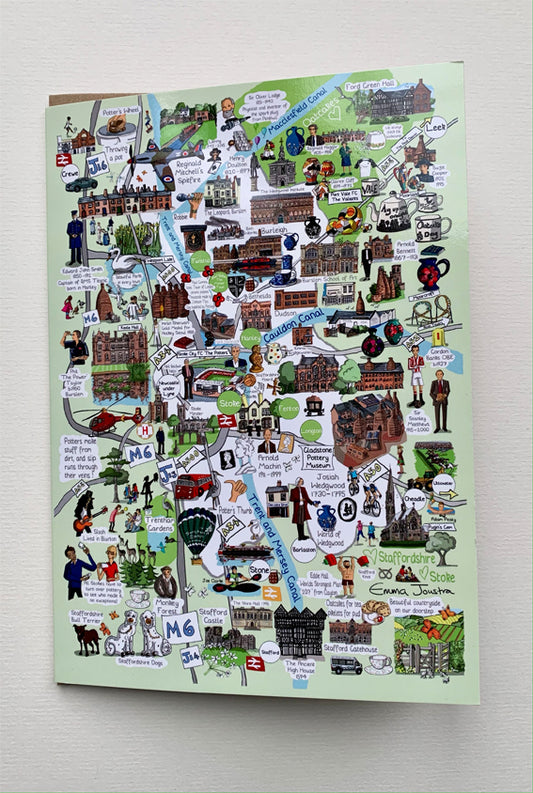 'Map' Stoke - The Six Towns of the Potteries -  177mm x 127mm