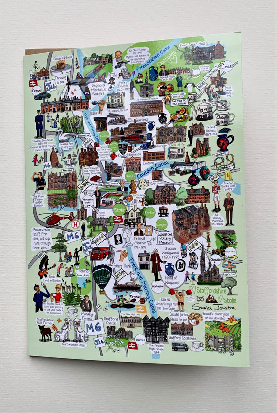 'Map' Stoke - The Six Towns of the Potteries -  177mm x 127mm