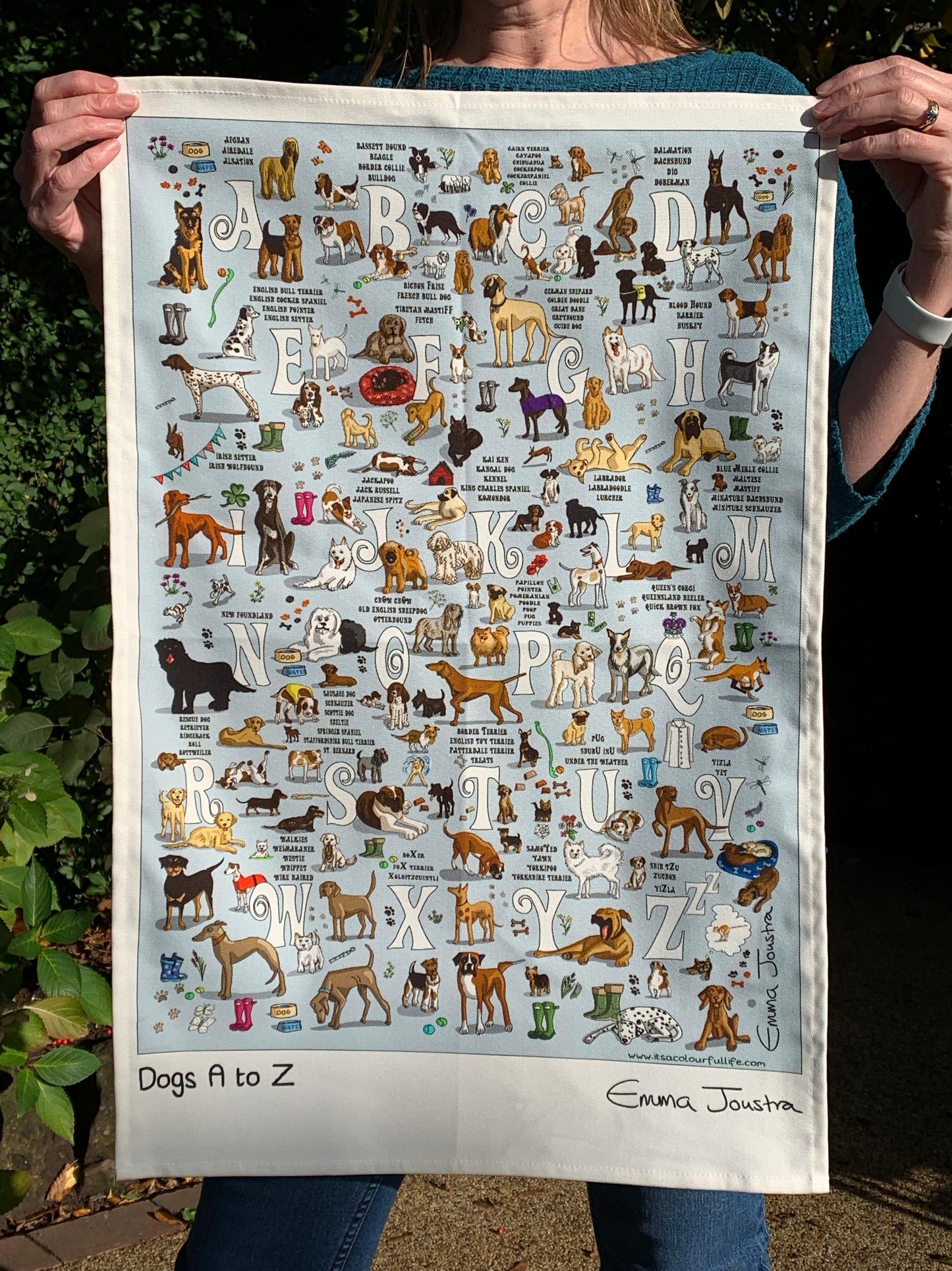 Dogs A to Z tea towel