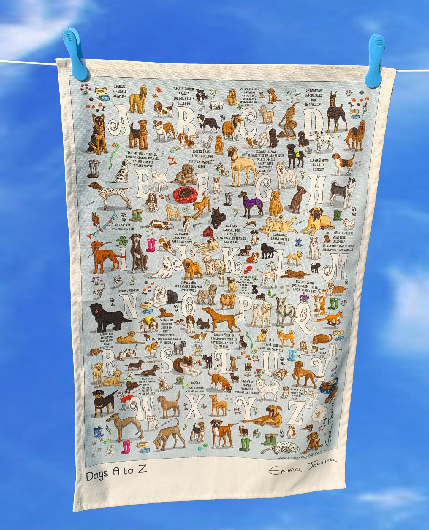 Dogs A to Z tea towel