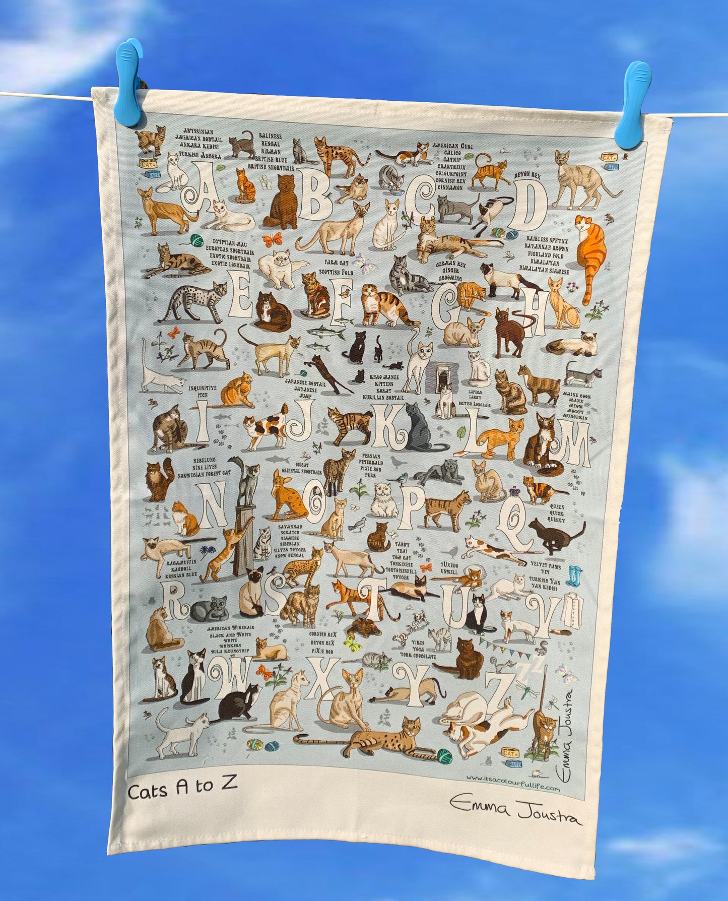 Cats A to Z tea towel