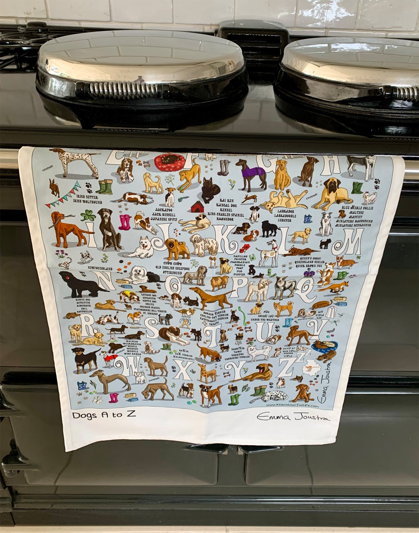 Dogs A to Z tea towel