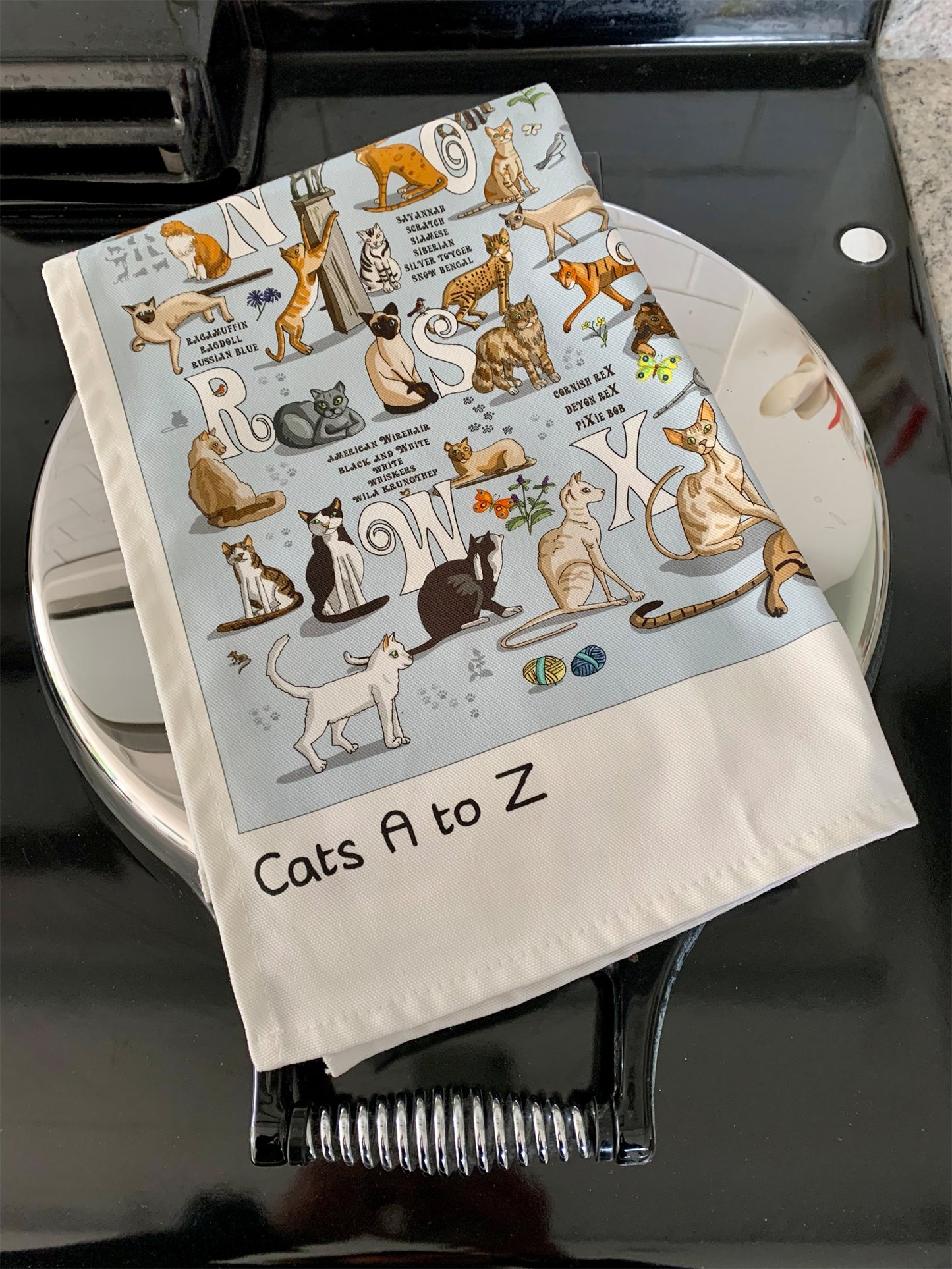 Cats A to Z tea towel